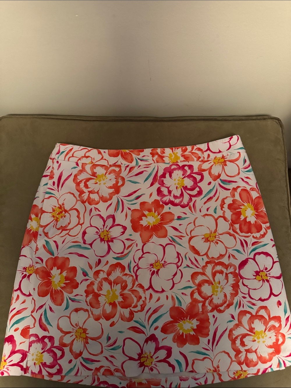 adidas Floral Print Mini Skort in White, Coral & Pink